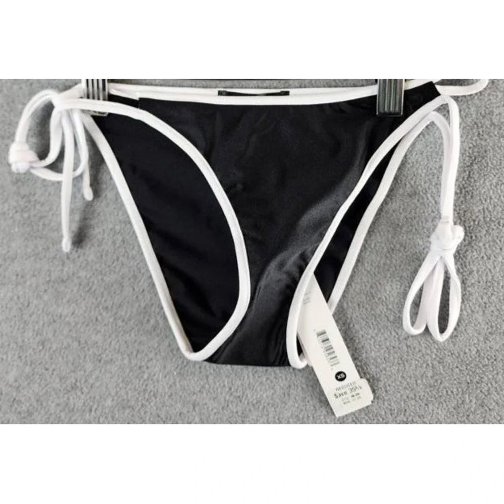 Aqua Double Tie String Tailored Fit Bikini Bottom Women's XS Black/White
